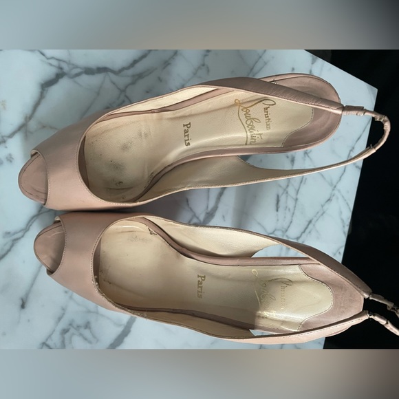 Christian Louboutin Peep Toe Nude Leather Slingback Platform Pumps Size 42 - Picture 8 of 10